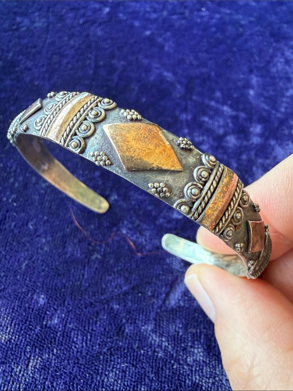 Vintage 925 sterling silver cuff bracelet with gold (or GF) details